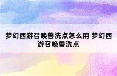 梦幻西游召唤兽洗点怎么用 梦幻西游召唤兽洗点